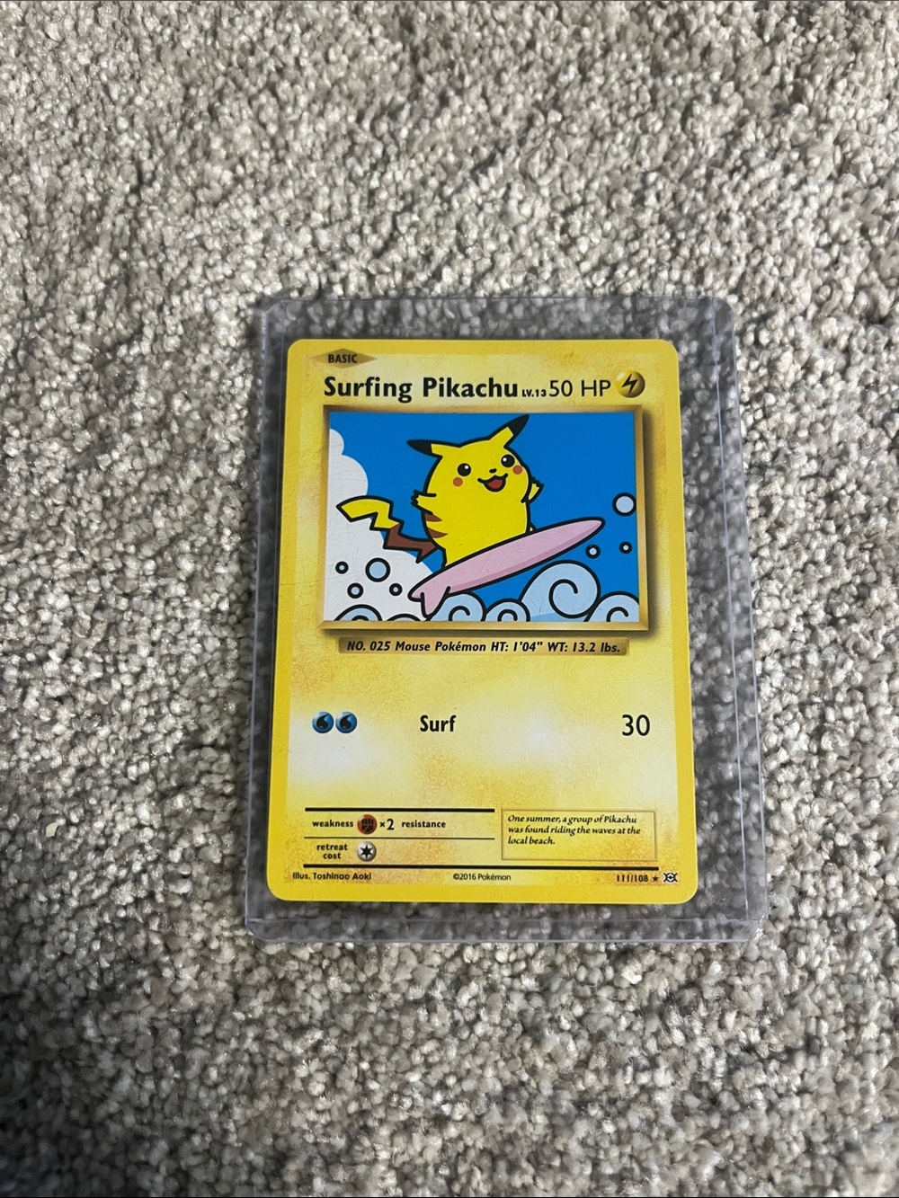 Pokemon Surfing Pikachu Trading Card - Yellow, Blue, Pink